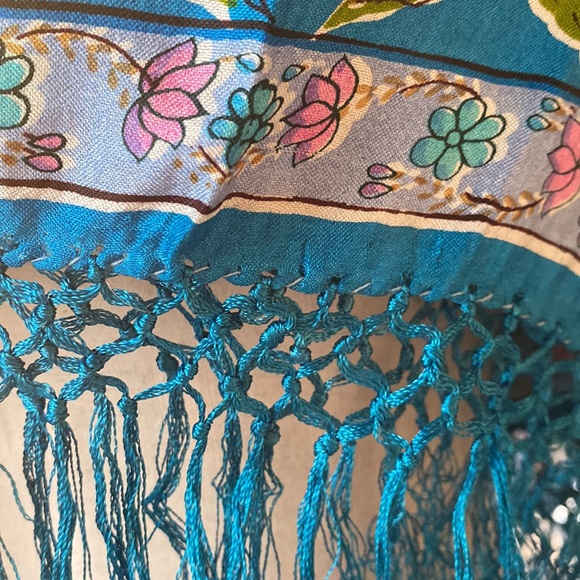 Vintage 100% Silk sari shawl scarf in Excellent Condition 39x39 made in India - Picture 5 of 12